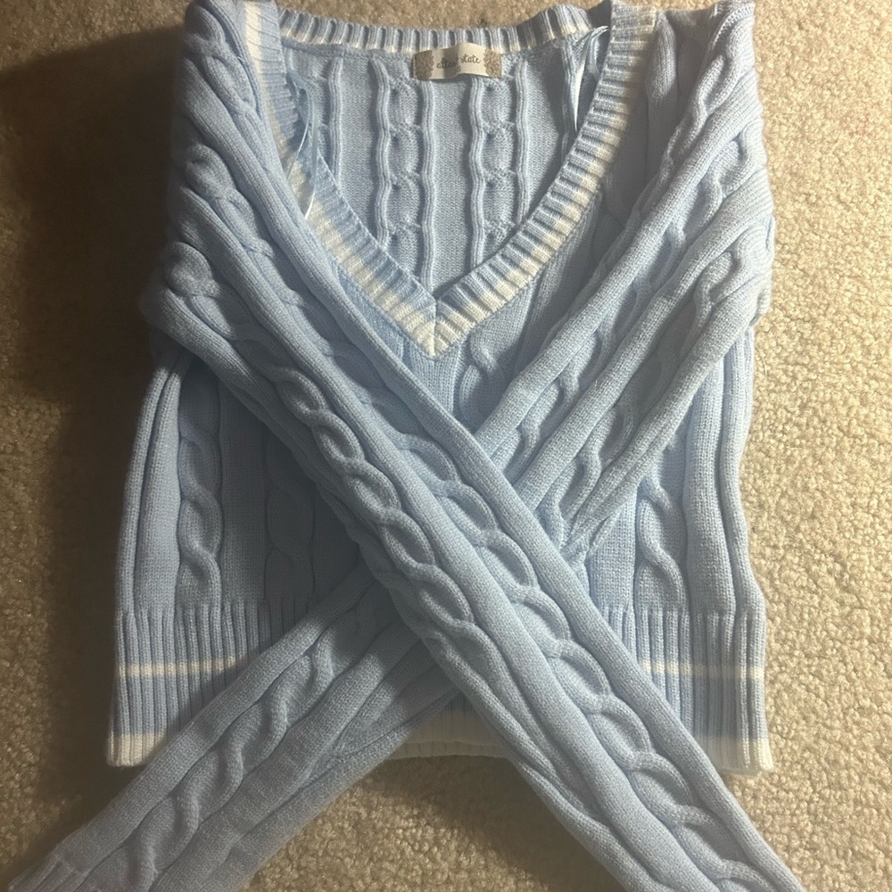 Altar'd State Sky Blue V-Neck Cable Sweater